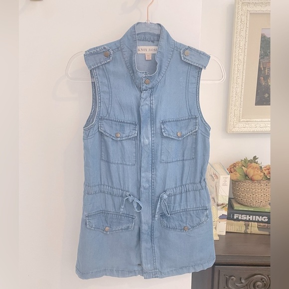 Knox Rose Chambray Zip Up vest XS denim pockets cinched waist excellent - Picture 1 of 8